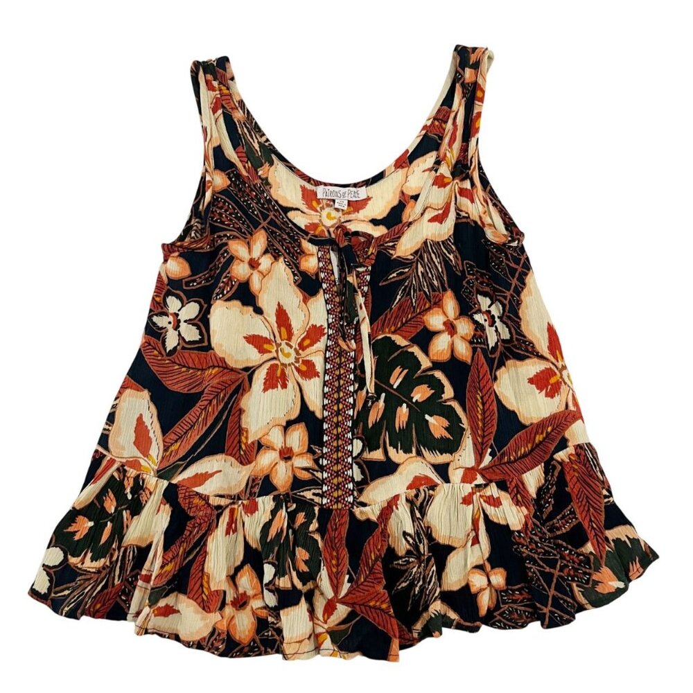 NEW Patrons of Peace Black Tropical Floral Print Peplum‎ Tank Top - Size XS